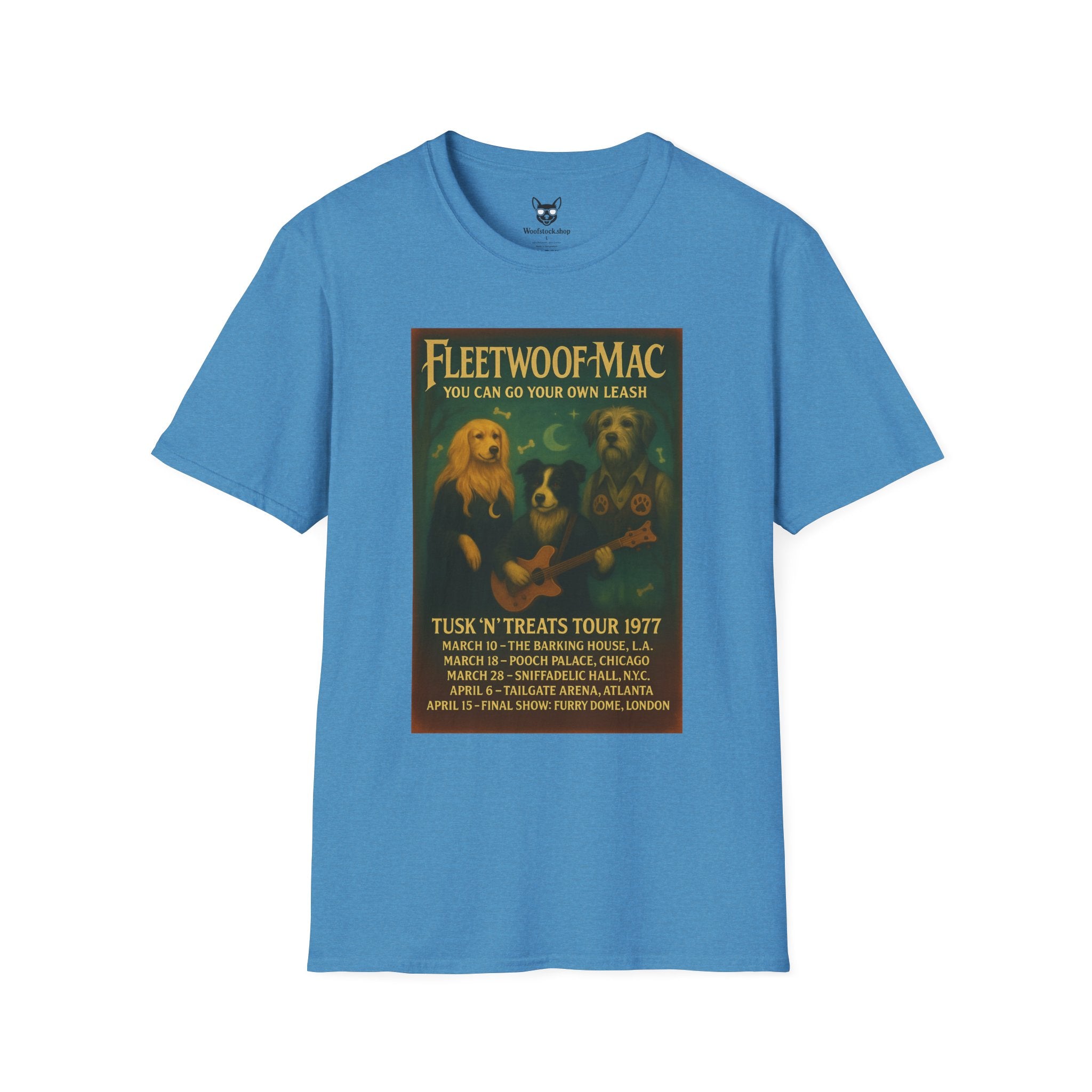Fleetwood Mac Concert Poster Dog Parody Unisex Softstyle T-Shirt – Funny Tee for Music and Dog Lovers